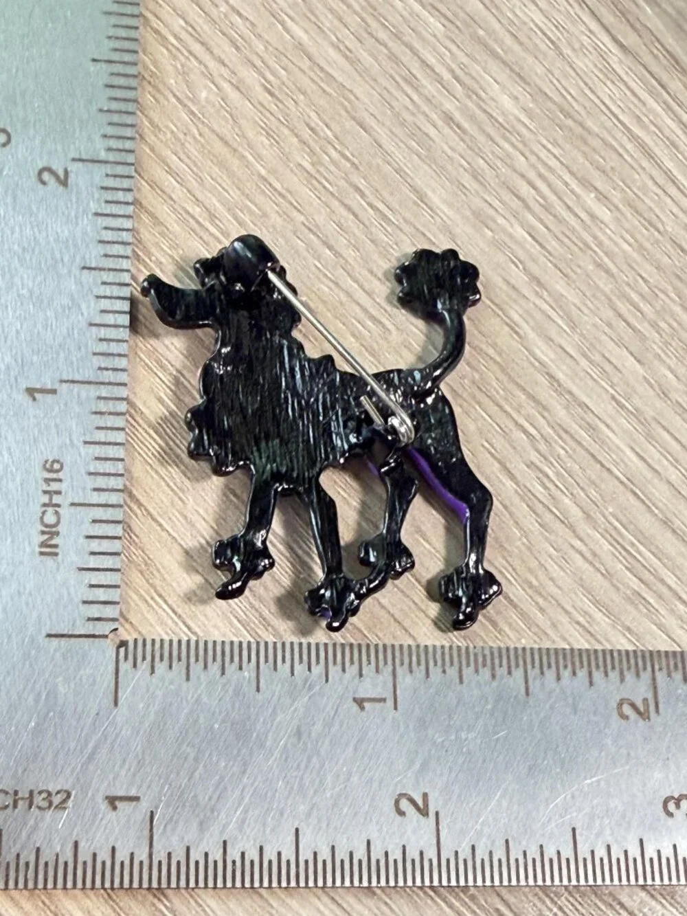 Poodle Dog Brooch Colorful Mosaic Style Glossy Enamel Purple Floral Pin 1.85 in